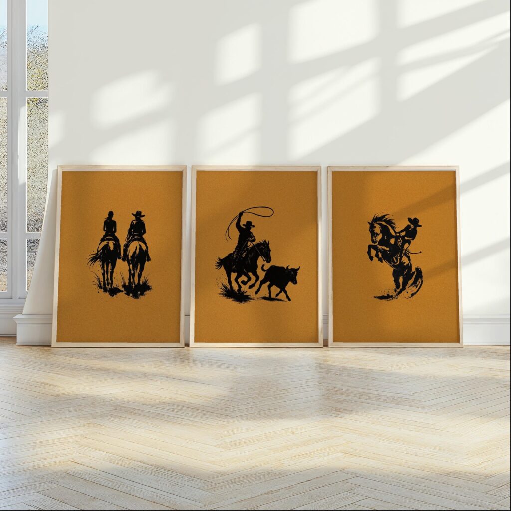 Western Rodeo Art Print Set: Cowboy Ranch Decor Western Rodeo Art Print Set