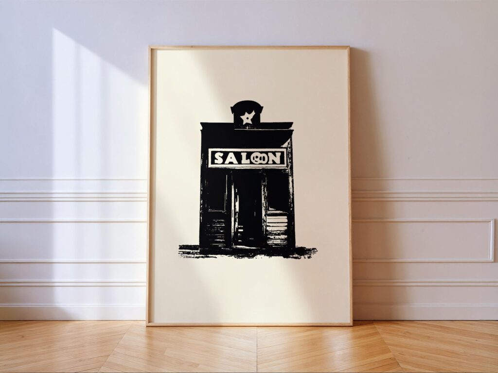 Western Saloon Print - Black & White Wall Art for Ranch-Style Decor Western Saloon Print