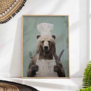 Whimsical Chef Bear Illustration Kitchen Wall Art