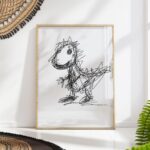 Whimsical Scribble Dinosaur Sketch Art Print