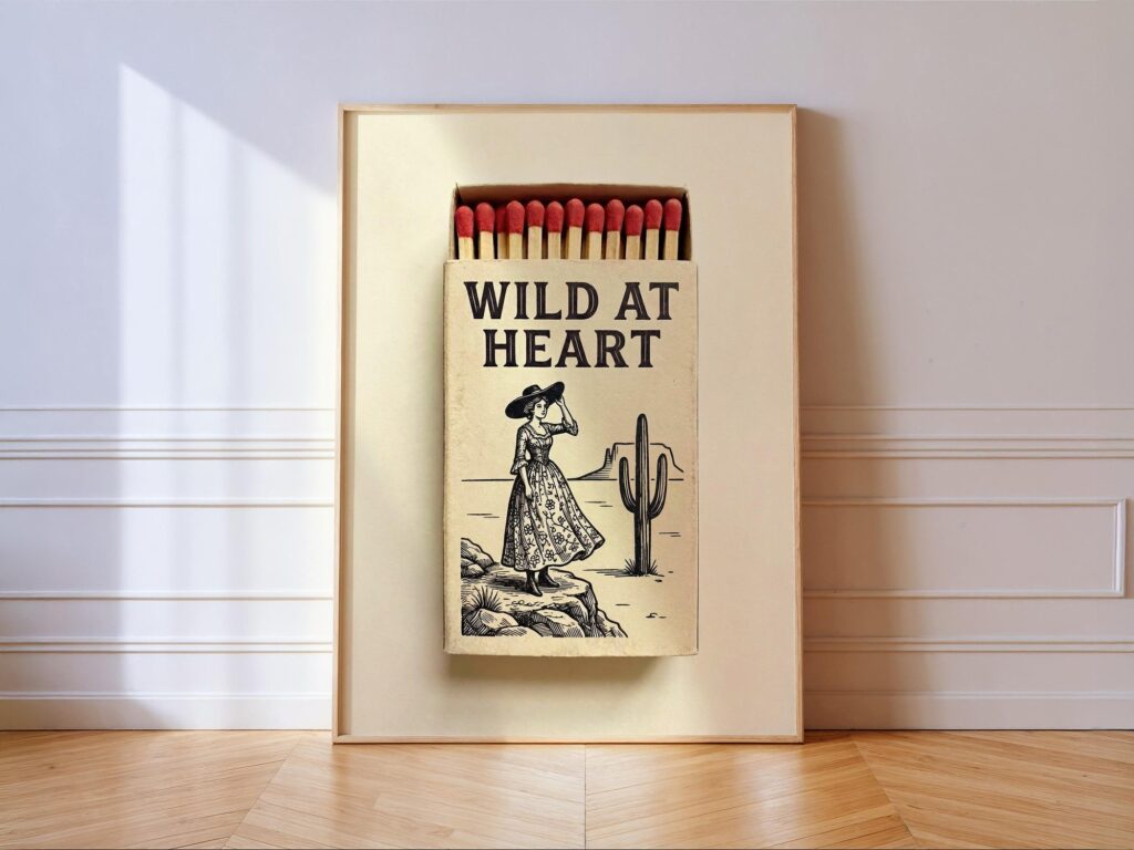 Wild at Heart Cowgirl Matchbox Print: Desert Western Vintage Wall Art Wild at Heart Cowgirl Matchbox Print