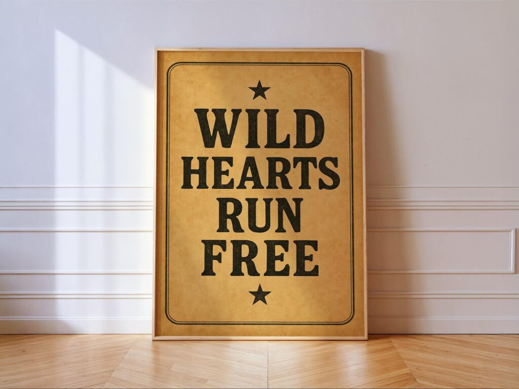 Wild Hearts Run Free Western Sign - Rustic Cowboy Wall Art, Country Quote Poster Wild Hearts Run Free Western Sign Print