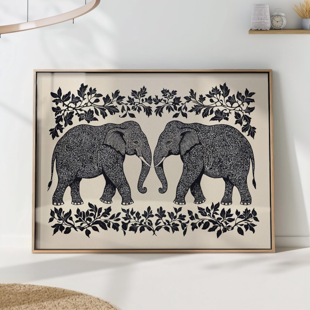 William Morris Black and White Elephant Wall Art William Morris Black and White Elephant Wall Art
