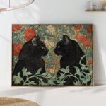 William Morris Black Cats in a Floral Garden Print