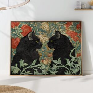 William Morris Black Cats in a Floral Garden Print