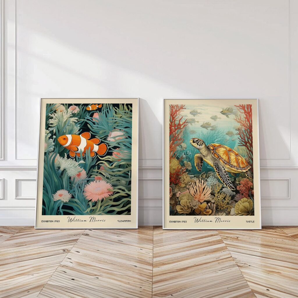 William Morris Clownfish & Turtle Print Set
