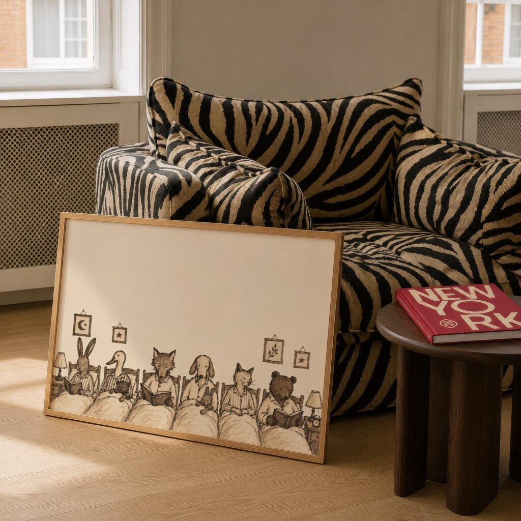 Animals Reading in Bed at Night Print