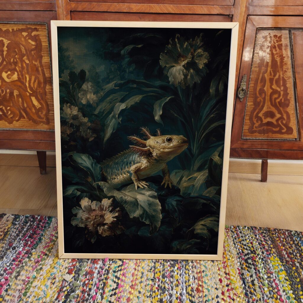 Axolotl Dark Botanical Painting Print