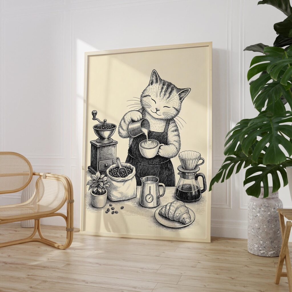 Barista Cat Print