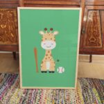 Baseball Giraffe Nursery Print