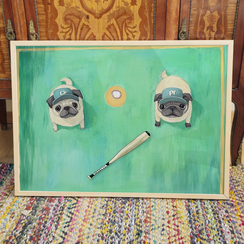 Baseball Pugs Art Print