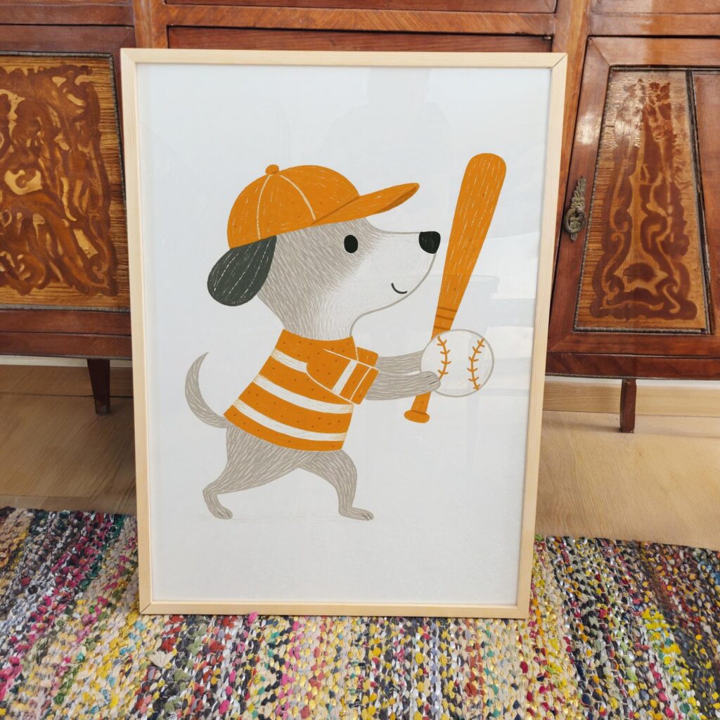 Baseball Puppy Nursery Print