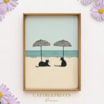 Beach Cats Under Umbrellas Print