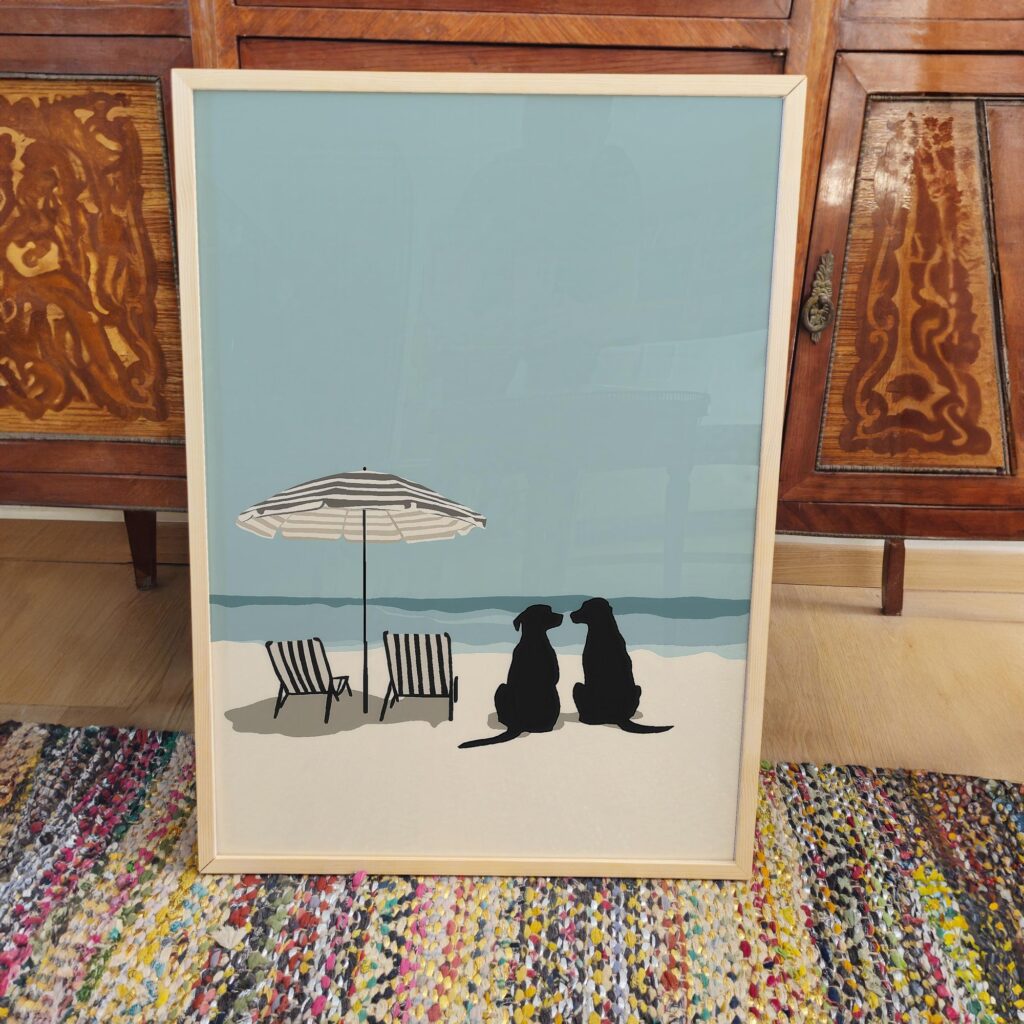 Beach Dogs Minimalist Coastal Art Print
