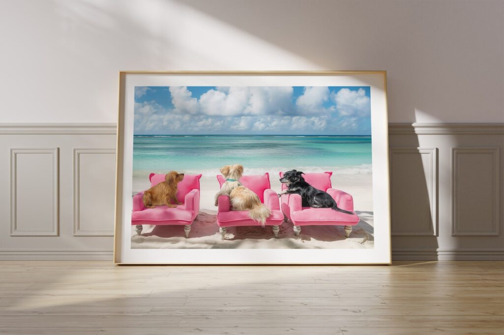 Beach Dogs Tropical Pink Art Print