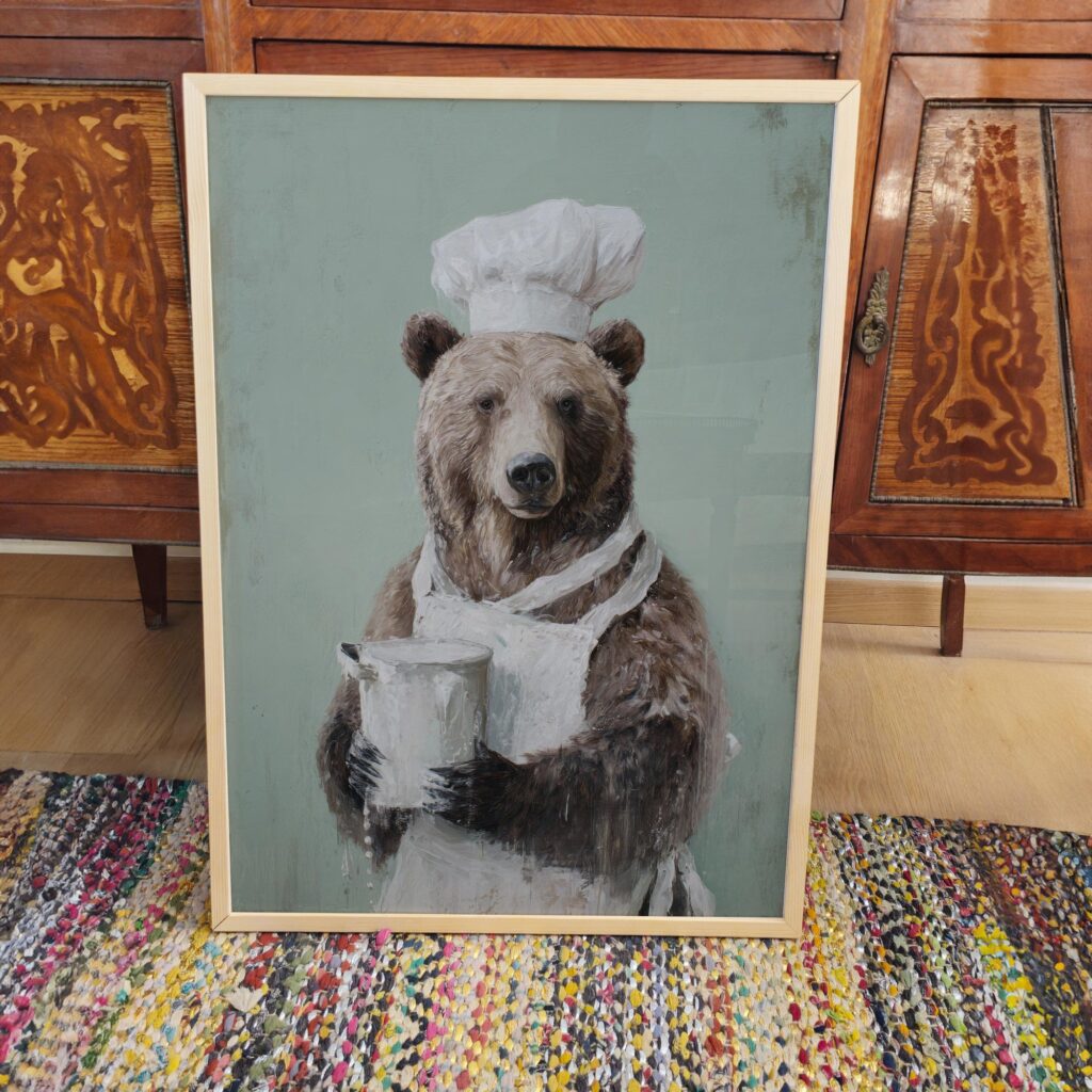 Bear Chef with Milk Kitchen Wall Art