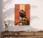 Bearded Dragon Portrait on Red Stripes Print