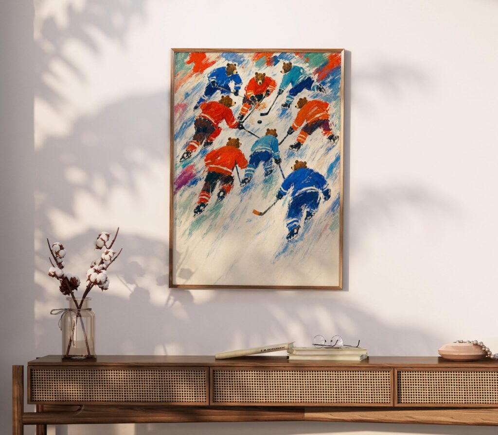 Bears Playing Ice Hockey Print