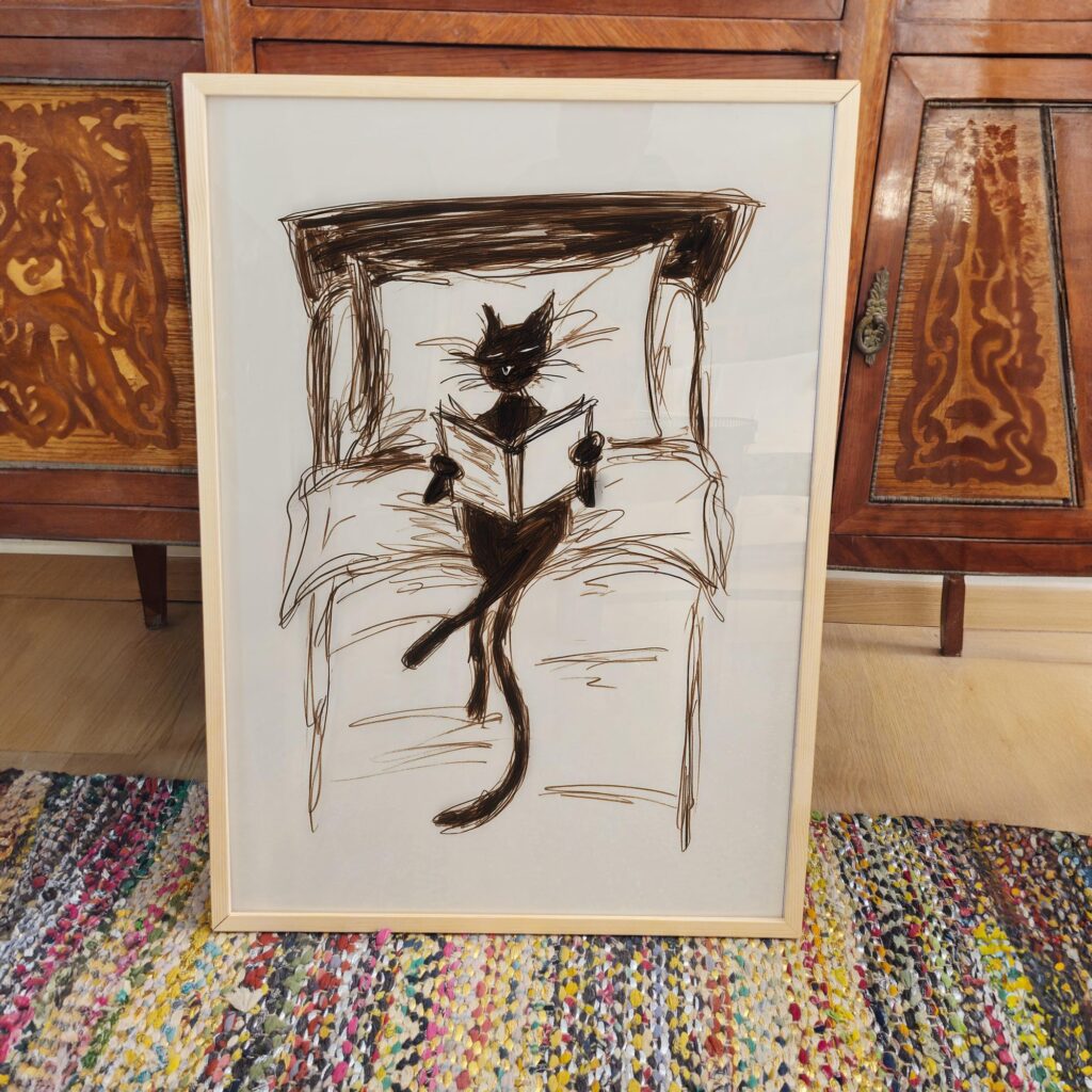 Bedroom Book Cat Print