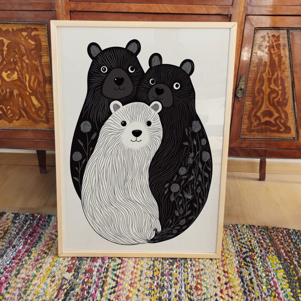 Black And White Bear Print