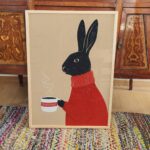 Black Bunny Drinking Coffee Print
