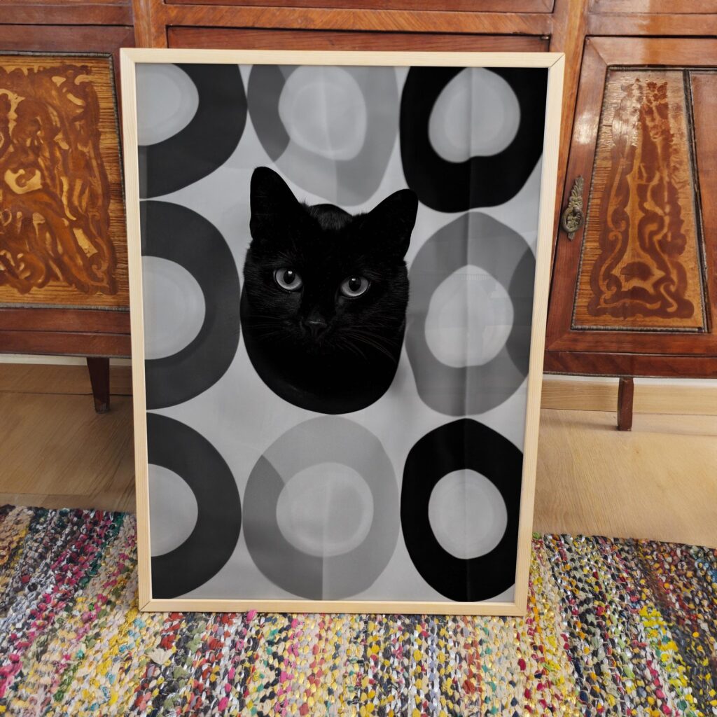 Black Cat Bathroom Art Print