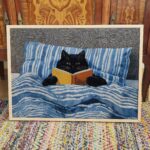 Black Cat Bed Reading Print