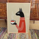 Black Cat Coffee Kitchen Art Print