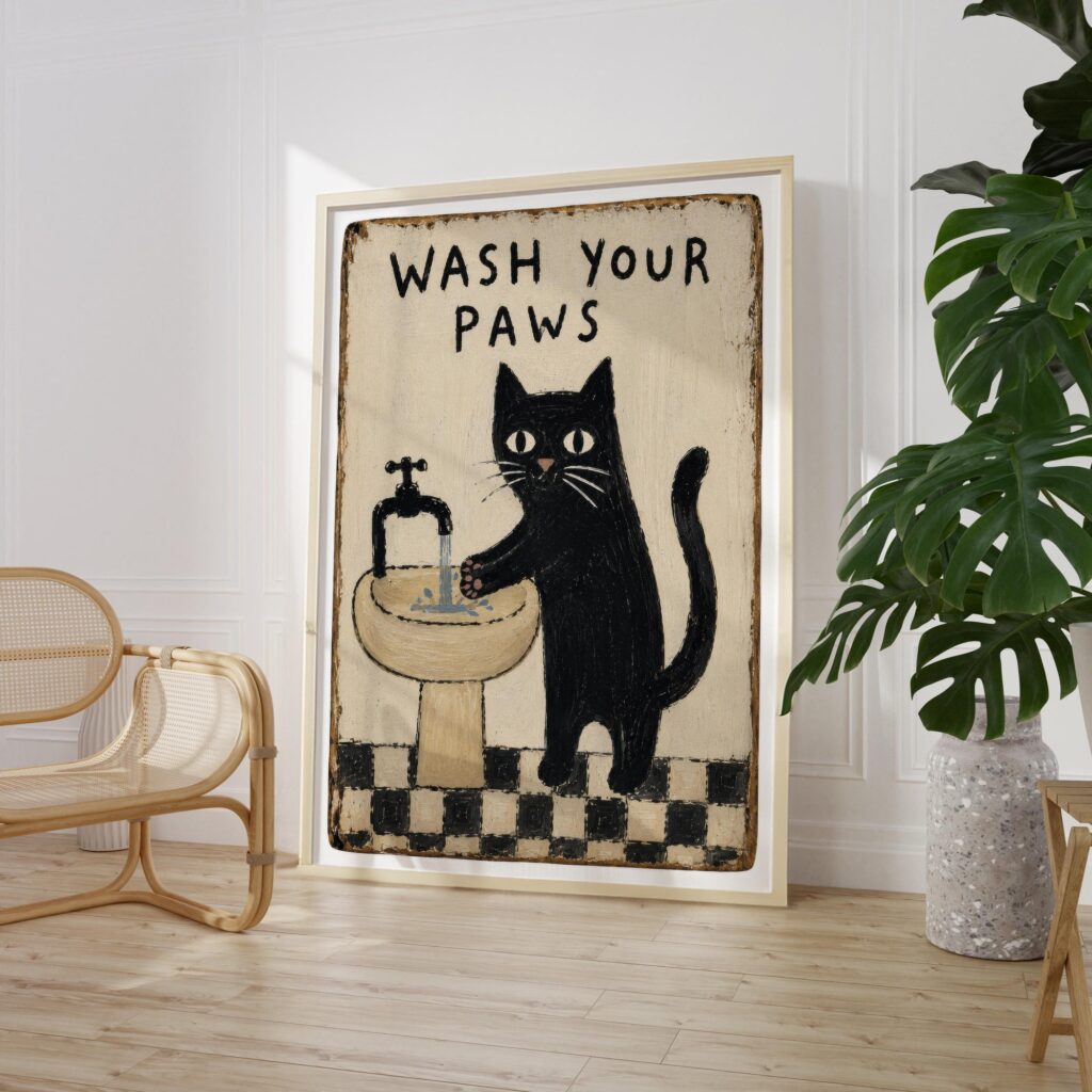 Black Cat Folk Art Print
