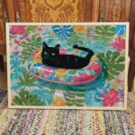 Black Cat in a Tropical Float Print