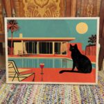 black cat pool cocktail art print