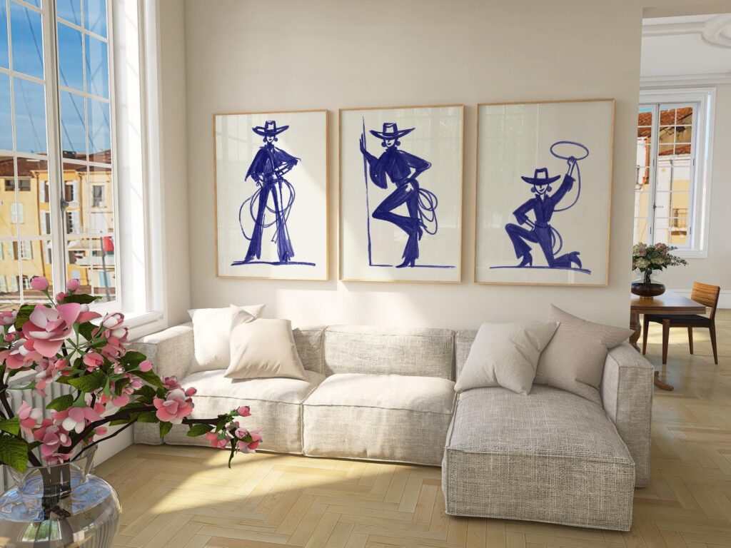 Blue Cowgirl Poster Set of 3