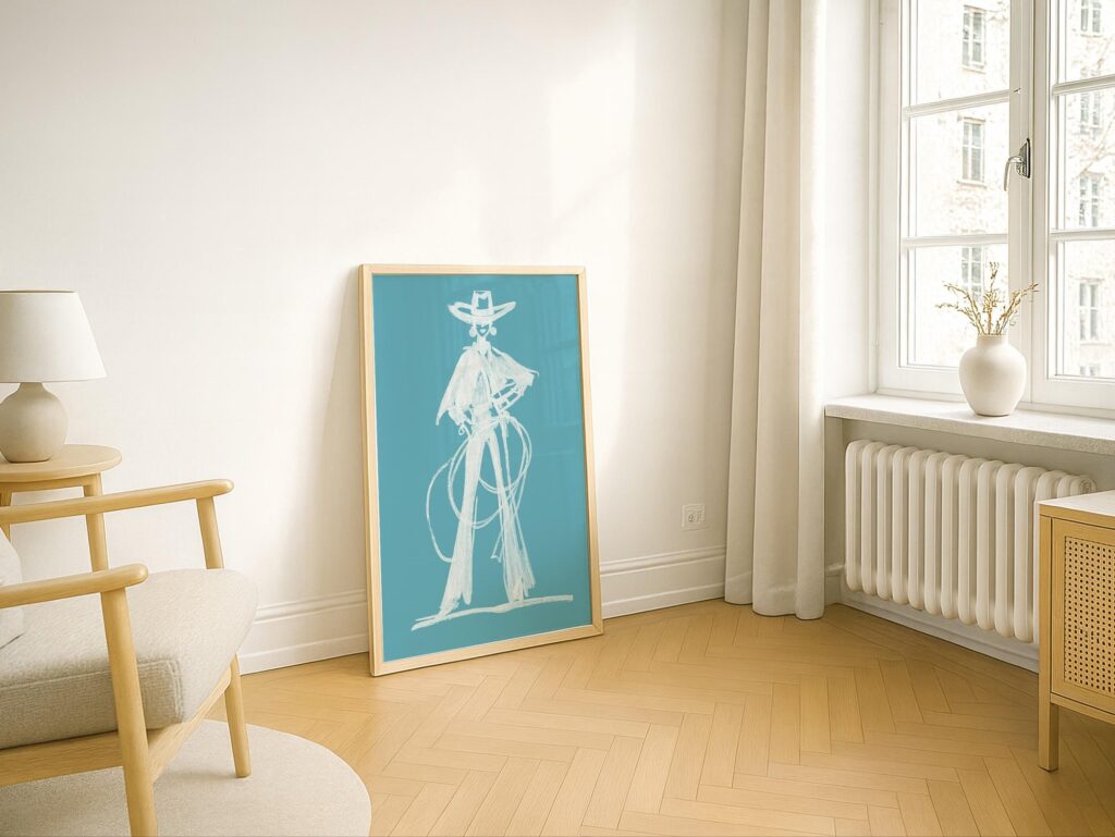 Blue White Cowgirl Poster