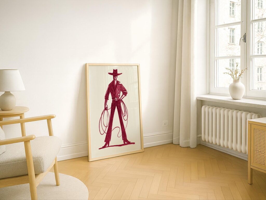 Burgundy Cowboy Sketch Art Print
