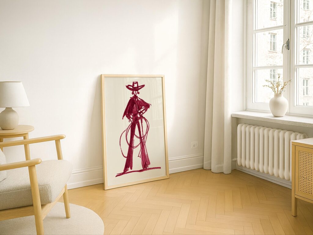 Burgundy Cowgirl Art Print