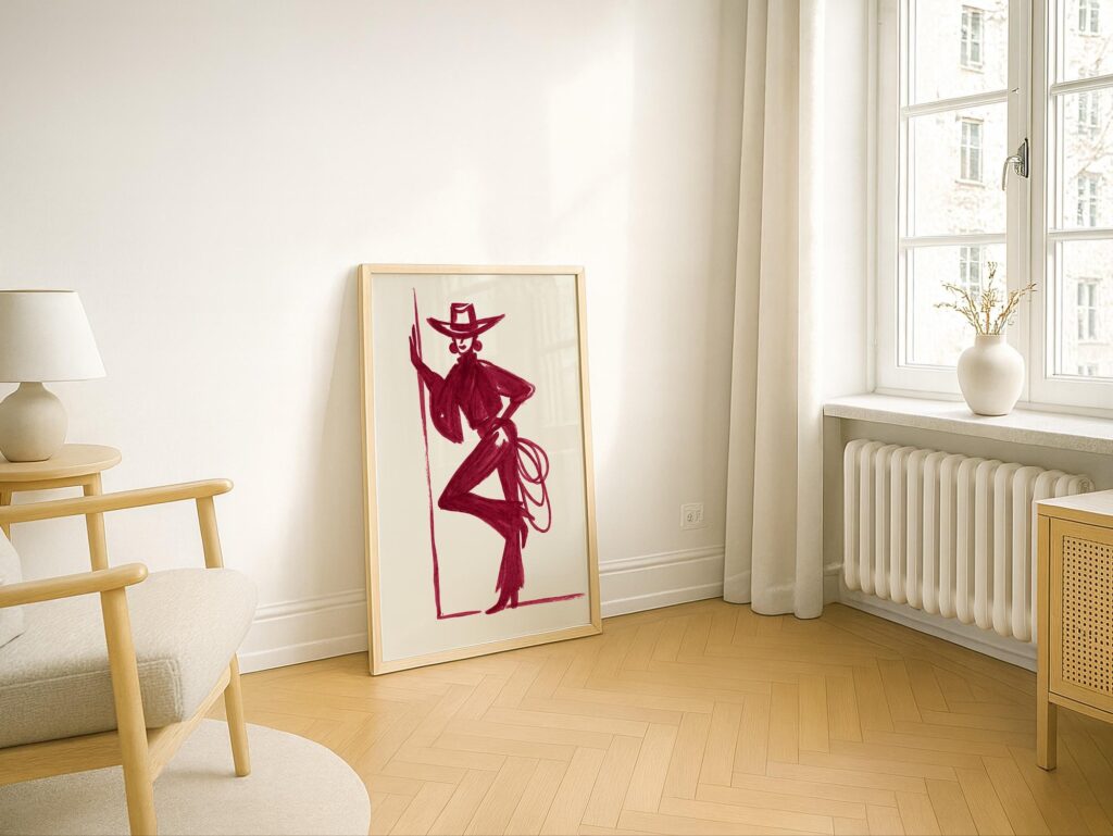 Burgundy Cowgirl Line Art Print