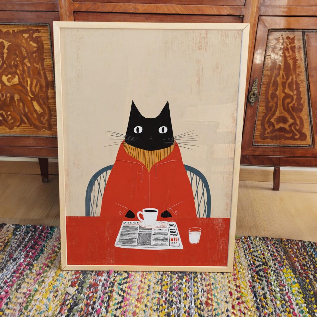 Cat Morning Coffee Kitchen Print