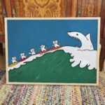 Cat Surf Shark Art Print