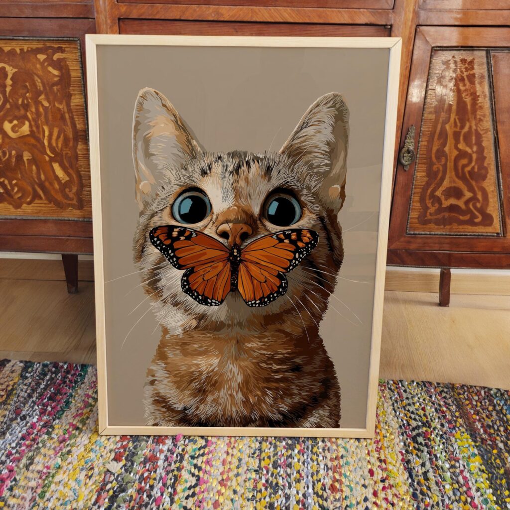 Cat with Butterfly Art Print