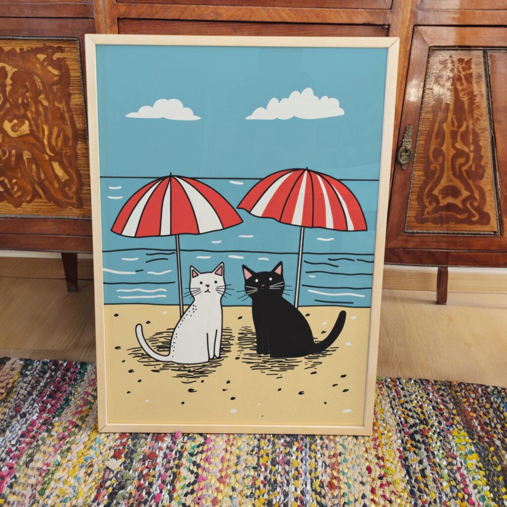 Cats on Beach Art Print