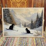 Cats Skiing with Snowman Print