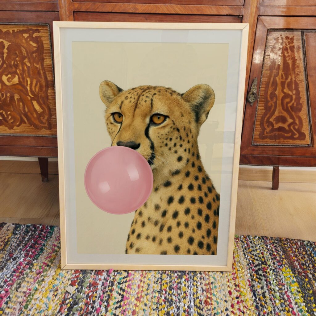 Cheetah Blowing Bubblegum Print