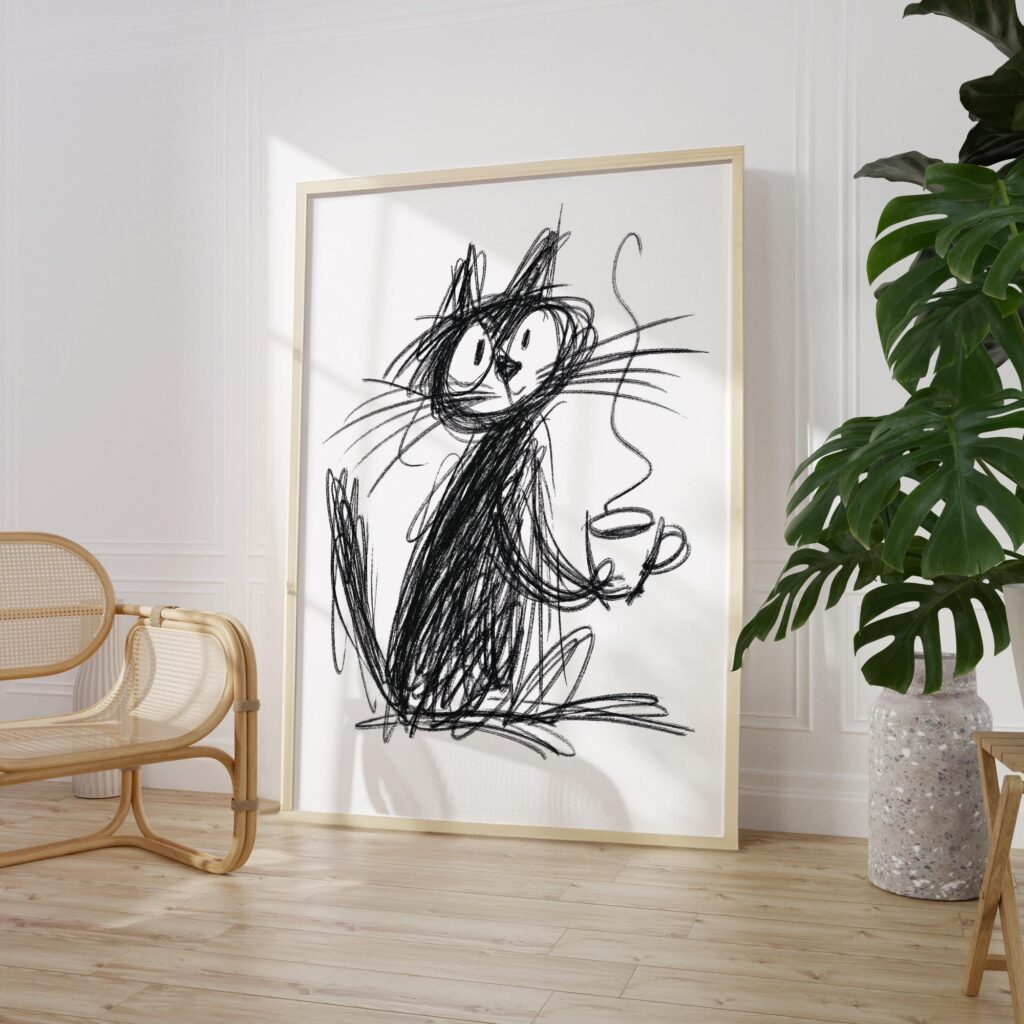 Coffee Scribble Cat Print