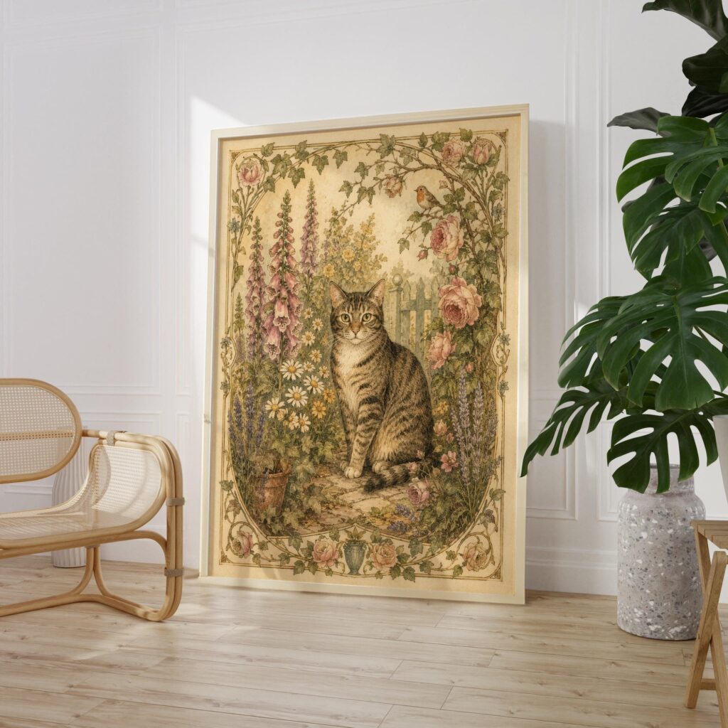 Cottagecore Cat Print