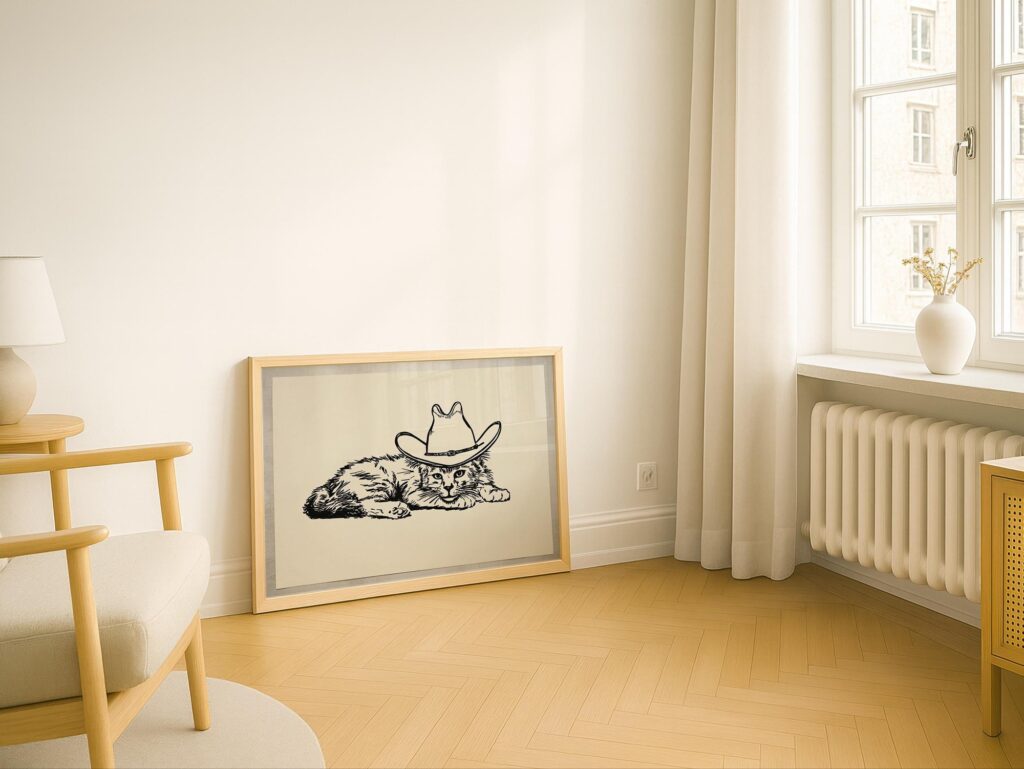 Cowboy Cat Line Art Print