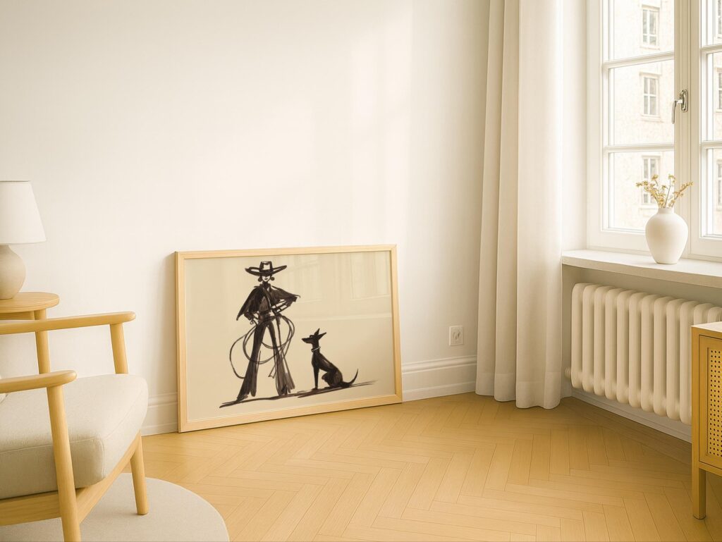 Cowgirl and Dog Ink Sketch Print