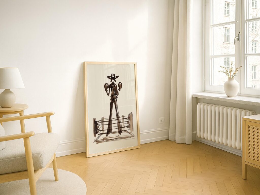 Cowgirl Boxing Art Western Wall Sketch Print