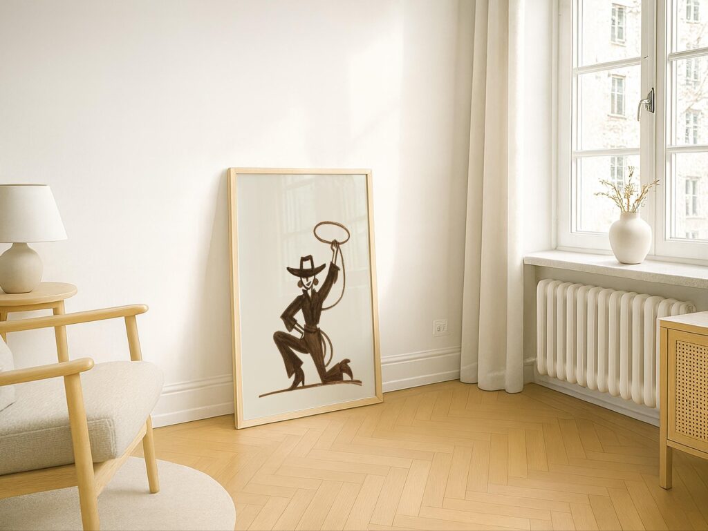 Cowgirl Lasso Silhouette Modern Western Art Print Woman Poster