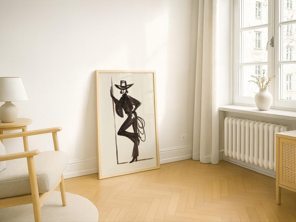 Cowgirl Lasso Silhouette Modern Western Art Print