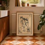Cowgirl Leaning on Her Horse in the Desert Print